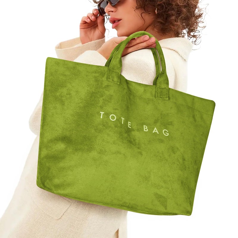 Cohawk Suede Tote Bag for Women Large Soft Tote Bag for Work Travel Letter Print Hobo Bag Fashion Handbag - Image 2