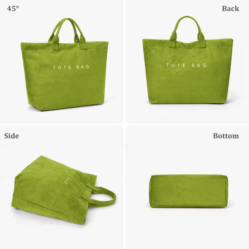 Cohawk Suede Tote Bag for Women Large Soft Tote Bag for Work Travel Letter Print Hobo Bag Fashion Handbag - Image 5