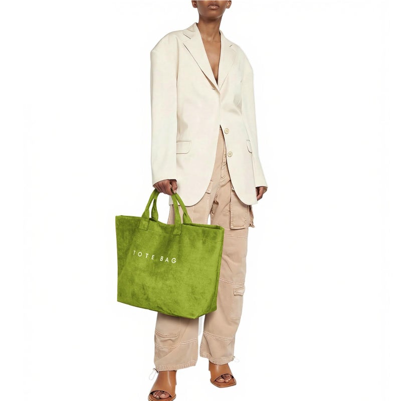 Cohawk Suede Tote Bag for Women Large Soft Tote Bag for Work Travel Letter Print Hobo Bag Fashion Handbag - Image 3