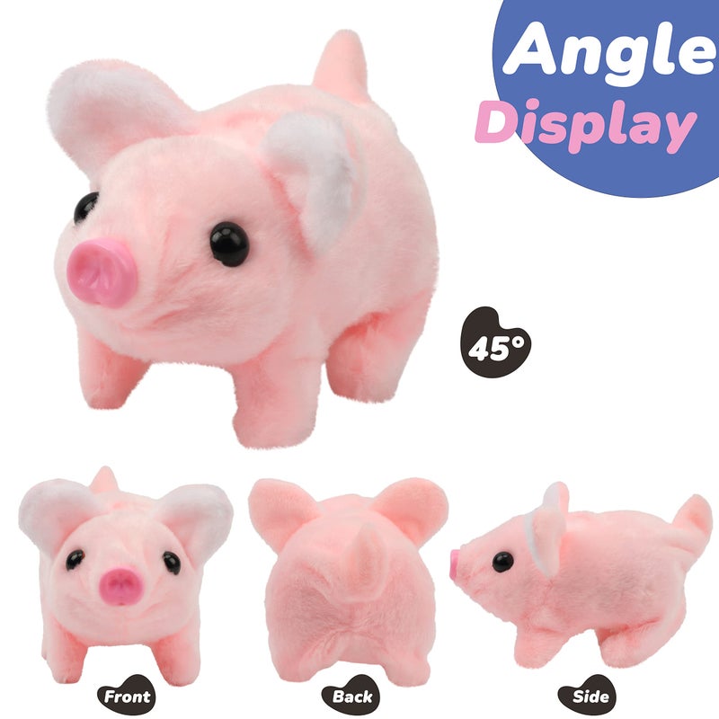 Hopearl Walking Piggy Pet Interactive Crawling Piglet Electronic Plush Toy Pig Oink Twitch Nose Wag Tail Animated Gifts for Toddlers Birthday, Pink, 8'' - Image 3
