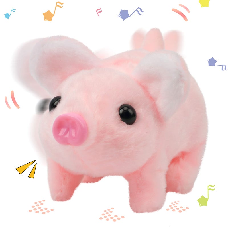 Hopearl Walking Piggy Pet Interactive Crawling Piglet Electronic Plush Toy Pig Oink Twitch Nose Wag Tail Animated Gifts for Toddlers Birthday, Pink, 8'' - Image 1