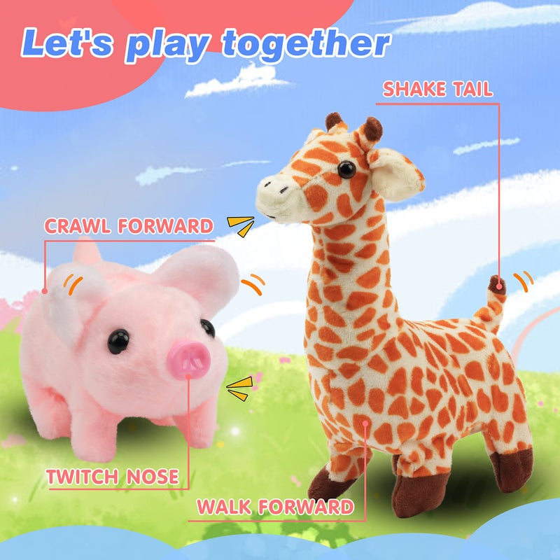 Hopearl Walking Piggy Pet Interactive Crawling Piglet Electronic Plush Toy Pig Oink Twitch Nose Wag Tail Animated Gifts for Toddlers Birthday, Pink, 8'' - Image 4