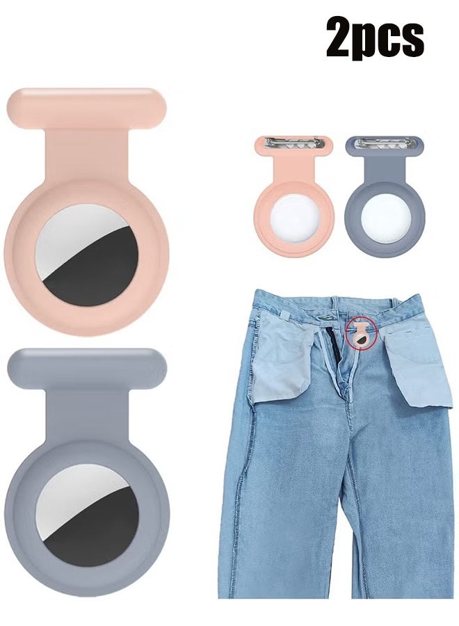 واي جيه 2 قطعة من حقيبة الحماية من السيليكون المخفية ملائمة لبطاقة هواء Apple مع حامل مسمار غير مرئي غطاء بطاقة هواء مضاد للفقد مناسب للأطفال حزمة الظهر والأمتعة القديمة (وردي ورمادي) - Image 1