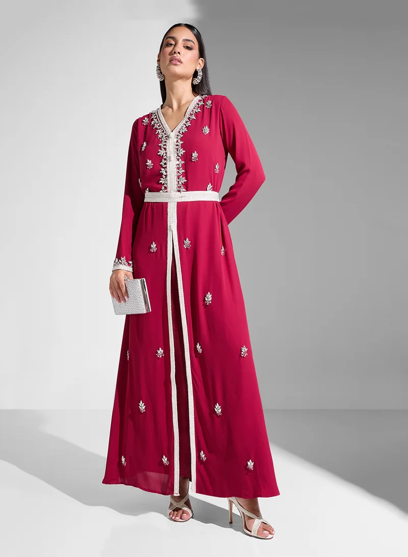 Akadia Fashion laced crystal details kaftan