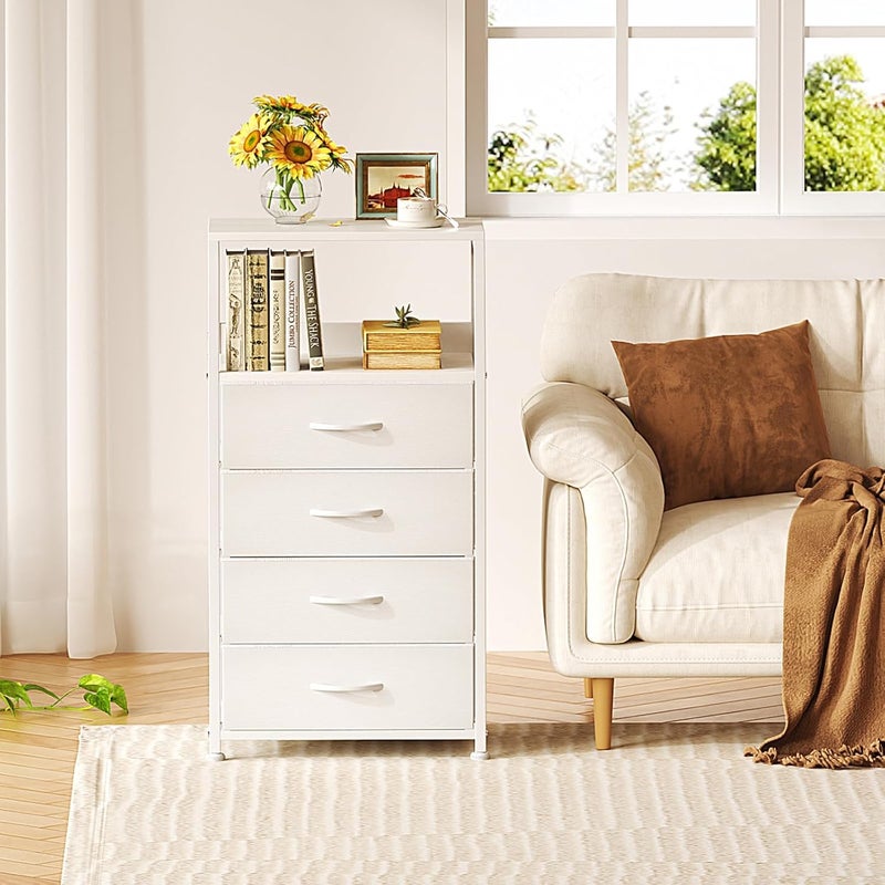 Bentifar Tall 4-Drawer Storage Tower, Vertical Organizer for Bedroom, Hallway, Entryway, Nursery & Closet, Sturdy Steel Frame with Wood Top, White, Bedside Nightstand & Furniture​(White) - Image 1