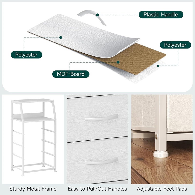 Bentifar Tall 4-Drawer Storage Tower, Vertical Organizer for Bedroom, Hallway, Entryway, Nursery & Closet, Sturdy Steel Frame with Wood Top, White, Bedside Nightstand & Furniture​(White) - Image 5