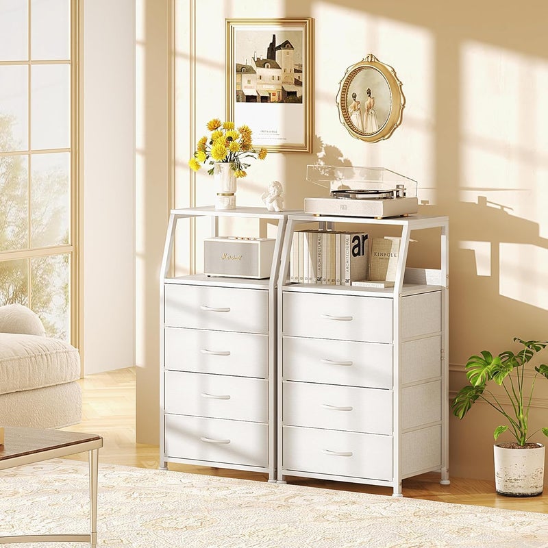 Bentifar Tall 4-Drawer Storage Tower, Vertical Organizer for Bedroom, Hallway, Entryway, Nursery & Closet, Sturdy Steel Frame with Wood Top, White, Bedside Nightstand & Furniture​(White) - Image 3