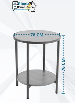 Pixels Furniture 2 Tier Round Side Table Coffee Table with Wood Top, Bottom Shelf and Metal Ends, Suitable for Living Room, Balcony, Garden Sturdy Side Table - pzsku/Z944628278A3813420154Z/45/_/1740460635/016c849f-3f40-4a7b-8fa5-ca46f88221e6