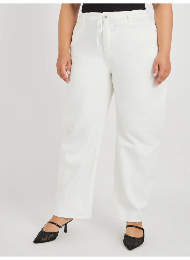ستايلي Styli Plus Size High Rise Denim Joggers with Drawstring