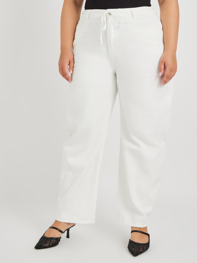 Styli Styli Plus Size High Rise Denim Joggers with Drawstring - Image 2