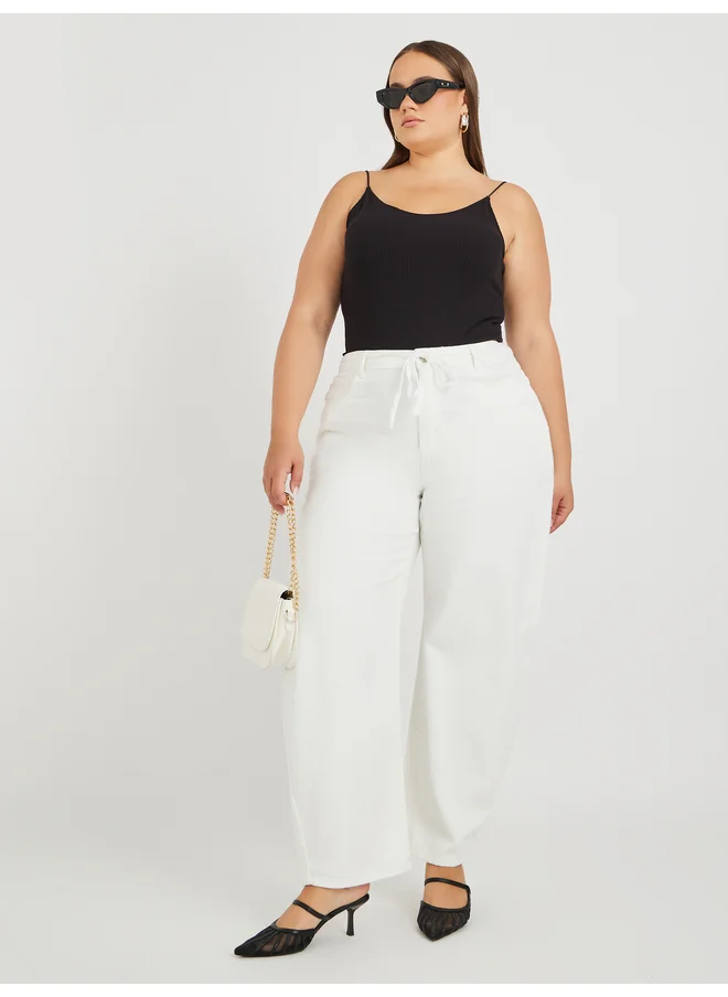 ستايلي Styli Plus Size High Rise Denim Joggers with Drawstring