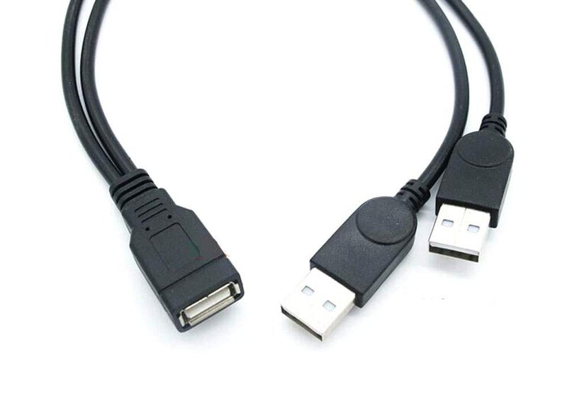 Cuziss 30cm USB 2.0 a Power Enhancer Y 1 Female to 2 Male Data Charge Cable Extension Cord - Image 5