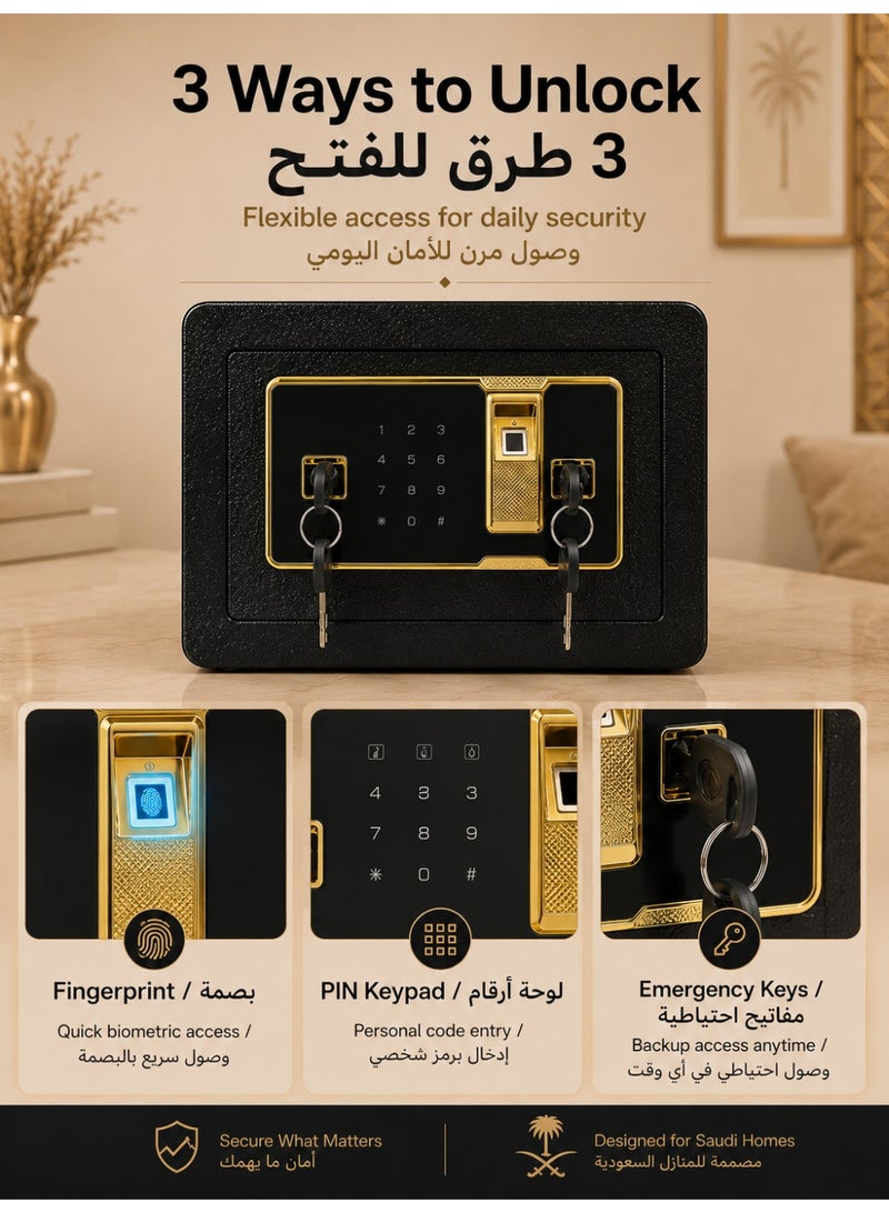 ألونغد خزنة أمان ببصمة الإصبع للمنزل والمكتب، خزنة رقمية مزودة بقفل بصمة حيوية، لوحة مفاتيح رقمية ومفاتيح طوارئ، خزنة فولاذية شديدة التحمل للنقود والمجوهرات وجوازات السفر والمستندات، تخزين مزدوج الطبقة، خزنة مدمجة (35×25×25 سم). - Image 5