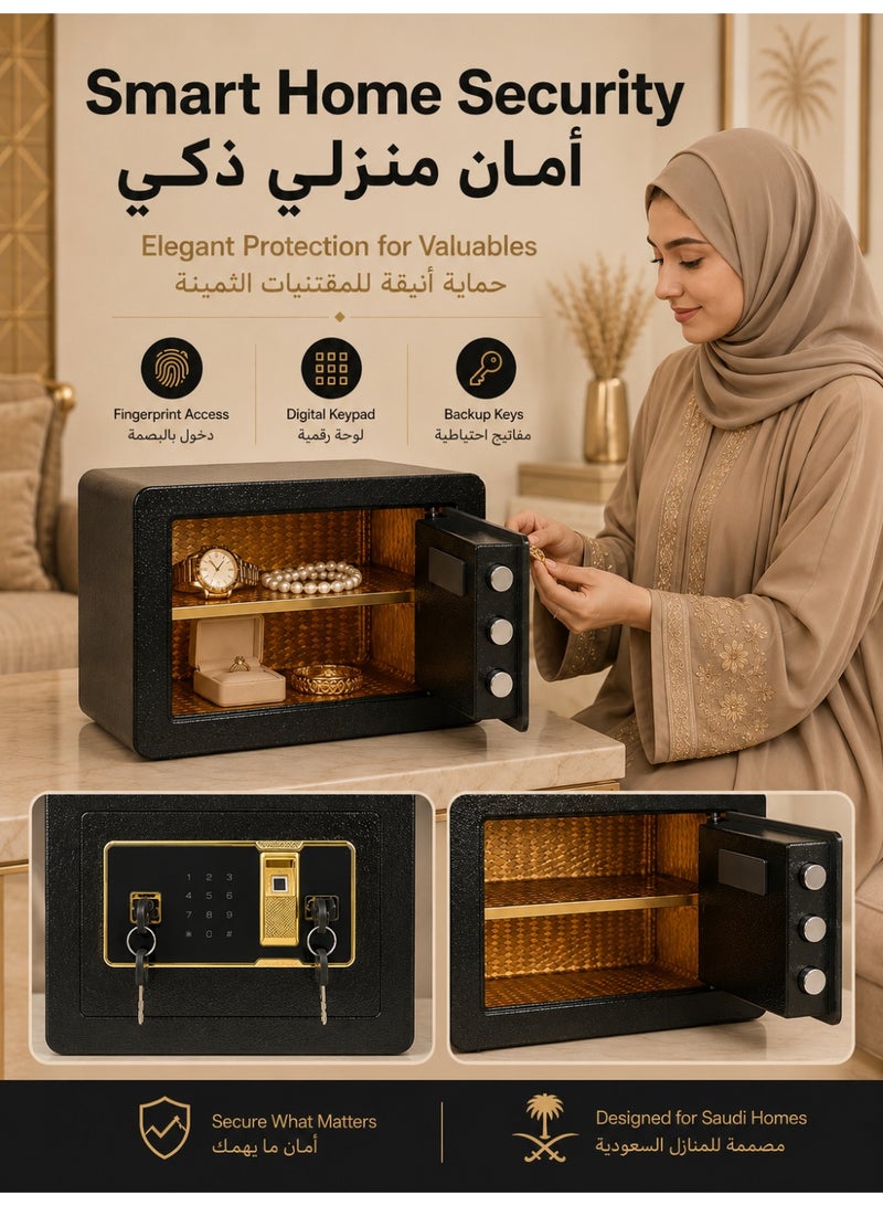 ألونغد خزنة أمان ببصمة الإصبع للمنزل والمكتب، خزنة رقمية مزودة بقفل بصمة حيوية، لوحة مفاتيح رقمية ومفاتيح طوارئ، خزنة فولاذية شديدة التحمل للنقود والمجوهرات وجوازات السفر والمستندات، تخزين مزدوج الطبقة، خزنة مدمجة (35×25×25 سم). - Image 3