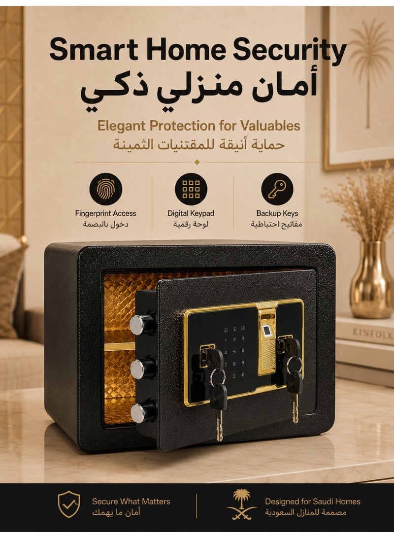 ألونغد خزنة أمان ببصمة الإصبع للمنزل والمكتب، خزنة رقمية مزودة بقفل بصمة حيوية، لوحة مفاتيح رقمية ومفاتيح طوارئ، خزنة فولاذية شديدة التحمل للنقود والمجوهرات وجوازات السفر والمستندات، تخزين مزدوج الطبقة، خزنة مدمجة (35×25×25 سم). - Image 2
