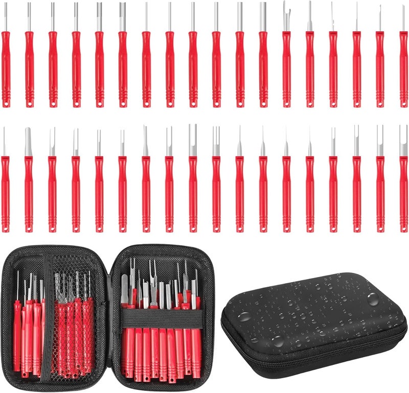 Kikerike Terminal Removal Tool Kit 36 Pcs Depinning Tool Electrical Connector Pin Removal Tool Kit Pin Extractor Tool Set Wire Terminal Release Tool for Automotive Car Household Devices Red - Image 3