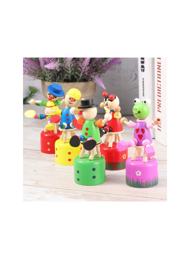 5pcs Wooden Push up Toy Finger Puppets Thumb Press Base Wooden Clown Puppets for Home Office Desk Decoration - Image 2