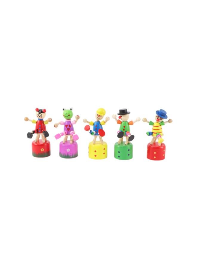 5pcs Wooden Push up Toy Finger Puppets Thumb Press Base Wooden Clown Puppets for Home Office Desk Decoration - Image 1
