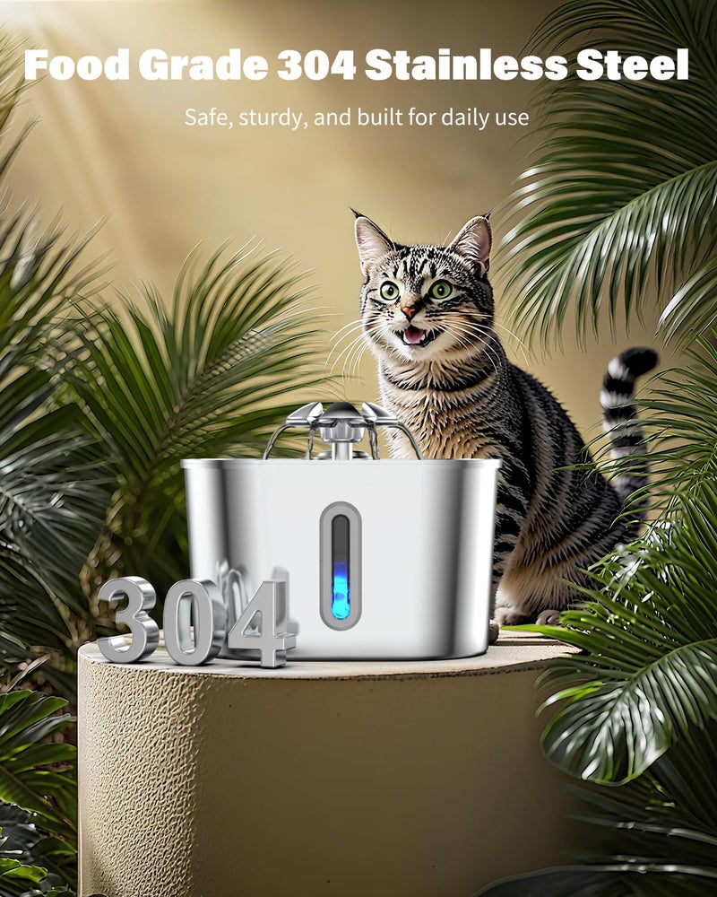 Wonder Creature Cat Water Fountain Stainless Steel, 74oz/2.2L Automatic Quiet Cat Drinking Fountain, Indoor Water Dispenser for Cats, Kittens, Small Dogs and Pets, Circulating Pet Water Fountain - Image 3