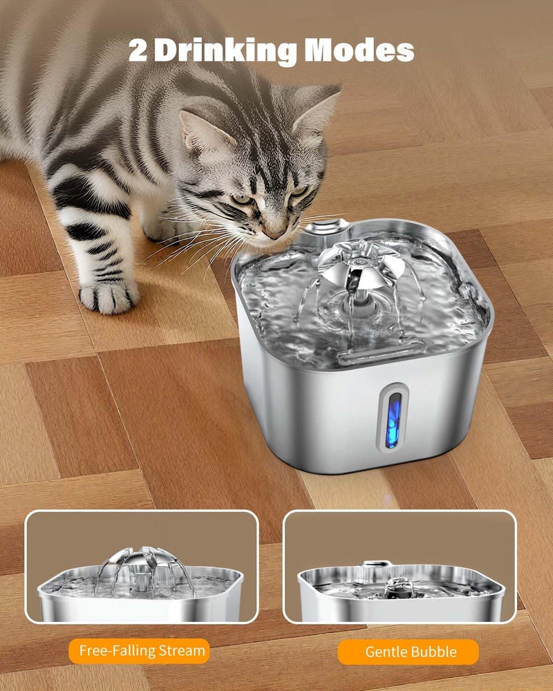 Wonder Creature Cat Water Fountain Stainless Steel, 74oz/2.2L Automatic Quiet Cat Drinking Fountain, Indoor Water Dispenser for Cats, Kittens, Small Dogs and Pets, Circulating Pet Water Fountain - Image 5