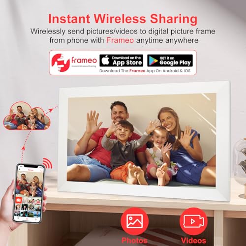 ybest Frameo 15.6 Inch Digital Picture Frame WiFi, White Digital Photo Frame 1920x1080 IPS HD Touchscreen, 32GB Storage Share Photos/Videos, Tabletop&Wall-Mounted, Wedding, Birthday, Gifts for Loved Ones - Image 2