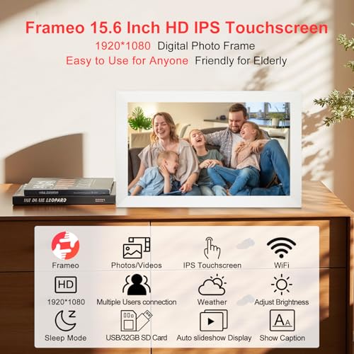 ybest Frameo 15.6 Inch Digital Picture Frame WiFi, White Digital Photo Frame 1920x1080 IPS HD Touchscreen, 32GB Storage Share Photos/Videos, Tabletop&Wall-Mounted, Wedding, Birthday, Gifts for Loved Ones - Image 3
