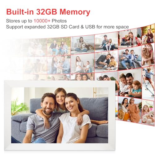 ybest Frameo 15.6 Inch Digital Picture Frame WiFi, White Digital Photo Frame 1920x1080 IPS HD Touchscreen, 32GB Storage Share Photos/Videos, Tabletop&Wall-Mounted, Wedding, Birthday, Gifts for Loved Ones - Image 4