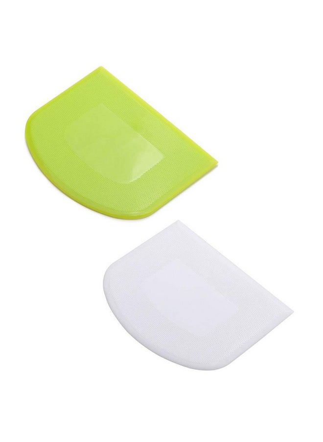 lasenersm lasenersm 2 Pieces Dough Scraper Bowl Food-safe Plastic Dough Cutter Flexible Bench Multipurpose Food Scrappers for Bread Dough Cake Fondant Icing, White, Green  - Image 1