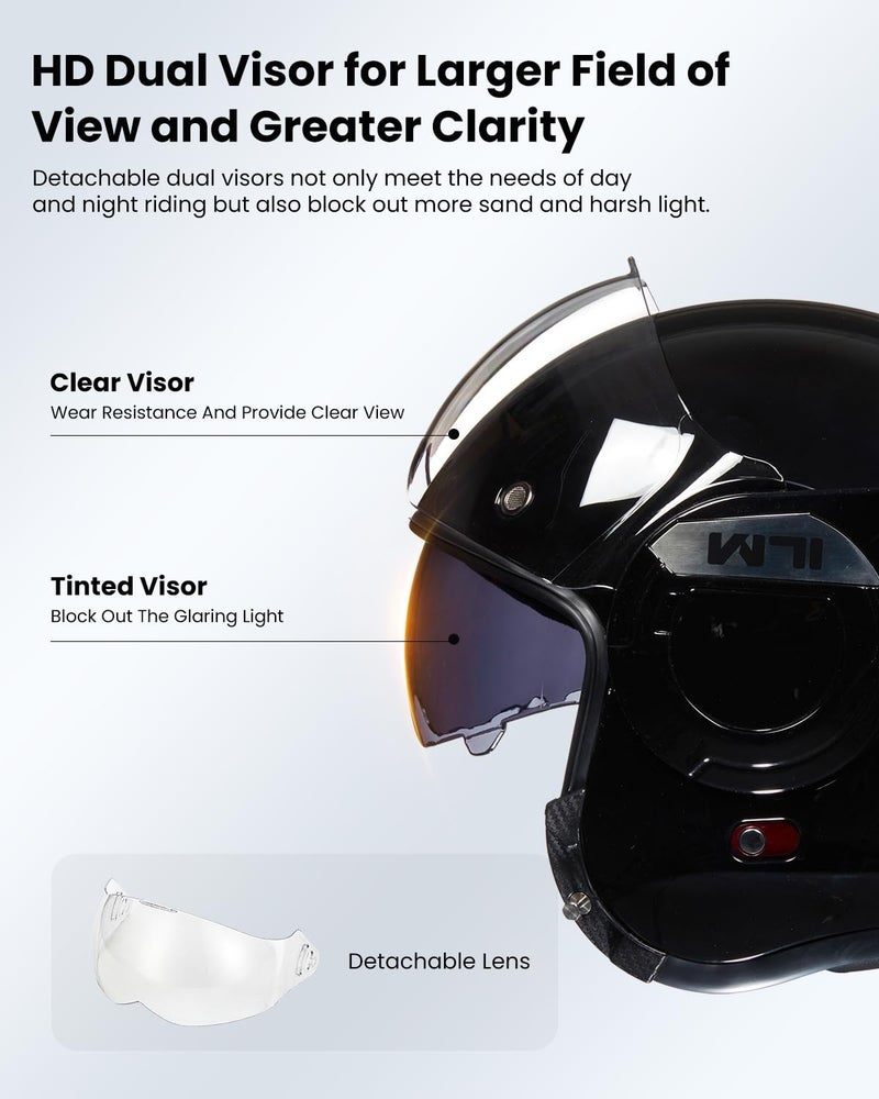 ILM Vintage Full Face Modular Motorcycle Helmet for Adults Men ATV UTV Snowmobile with 180° Reversible Chin Guard DOT Model-B707(Gloss Black, M) - Image 4