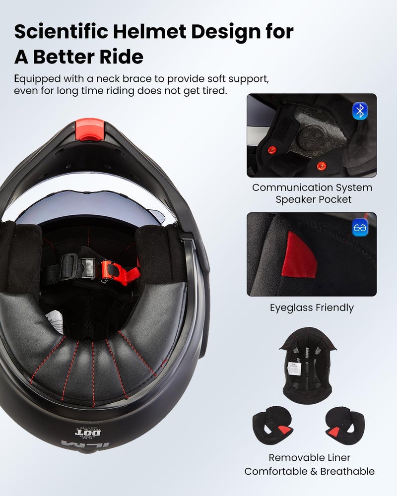 ILM Vintage Full Face Modular Motorcycle Helmet for Adults Men ATV UTV Snowmobile with 180° Reversible Chin Guard DOT Model-B707(Gloss Black, M) - Image 5