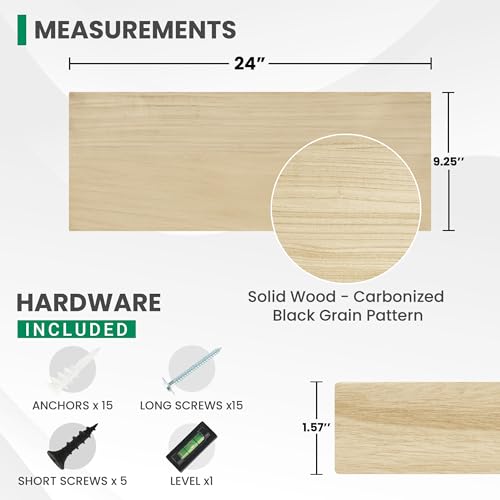 Marsmiles Wood Floating Shelves For Wall, 24”W x 9”D x 1.56”H Deep Wood Wall Shelves for Living Room Bedroom Bathroom Kitchen Drcor Storage with Invisible Heavy-Duty Metal Bracket, Natural Finish, Set of 2 - Image 2