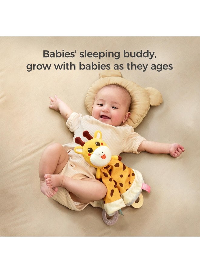 TUMAMA TUMAMA Baby Security Blanket Lovey,Soft Fleece Velvet Minky Dot Blanket with Stuffed Animal&Teething Rings,Newborn Essentials for Babies Girls Boy,Giraffe  - Image 5