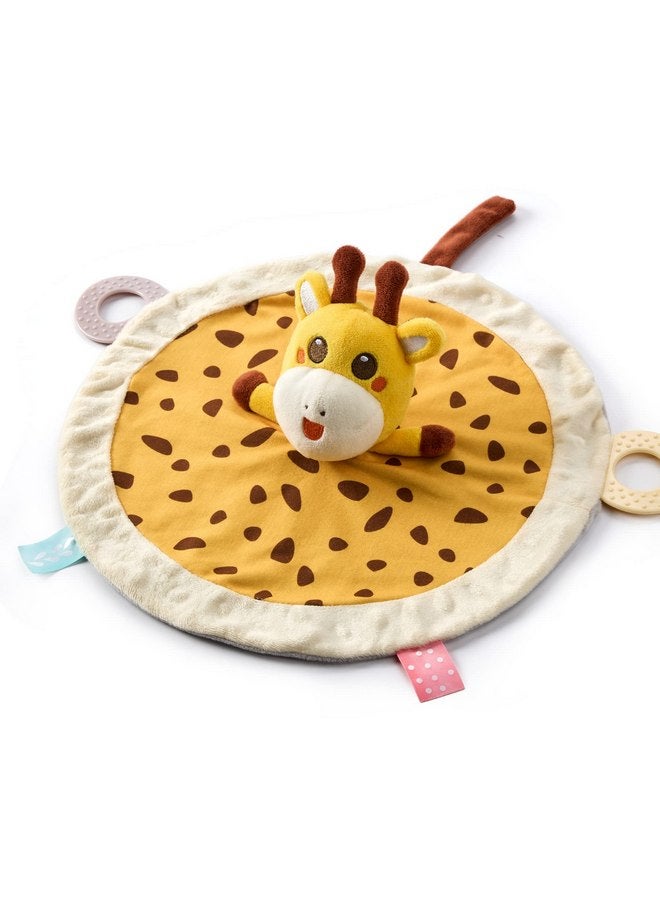 TUMAMA TUMAMA Baby Security Blanket Lovey,Soft Fleece Velvet Minky Dot Blanket with Stuffed Animal&Teething Rings,Newborn Essentials for Babies Girls Boy,Giraffe  - Image 1