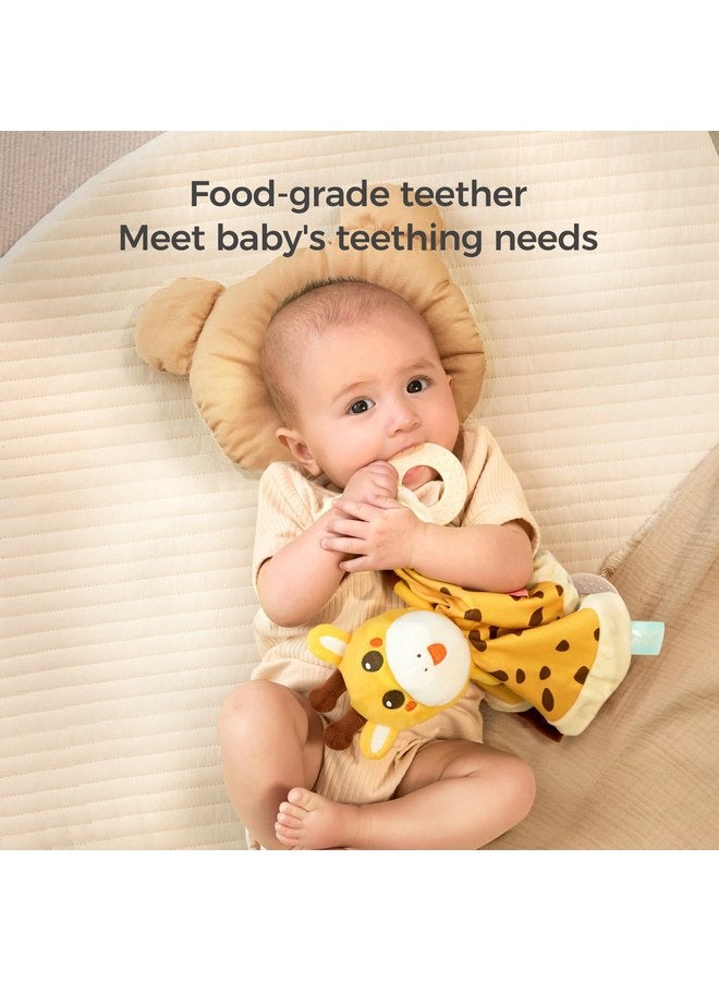 TUMAMA TUMAMA Baby Security Blanket Lovey,Soft Fleece Velvet Minky Dot Blanket with Stuffed Animal&Teething Rings,Newborn Essentials for Babies Girls Boy,Giraffe  - Image 2