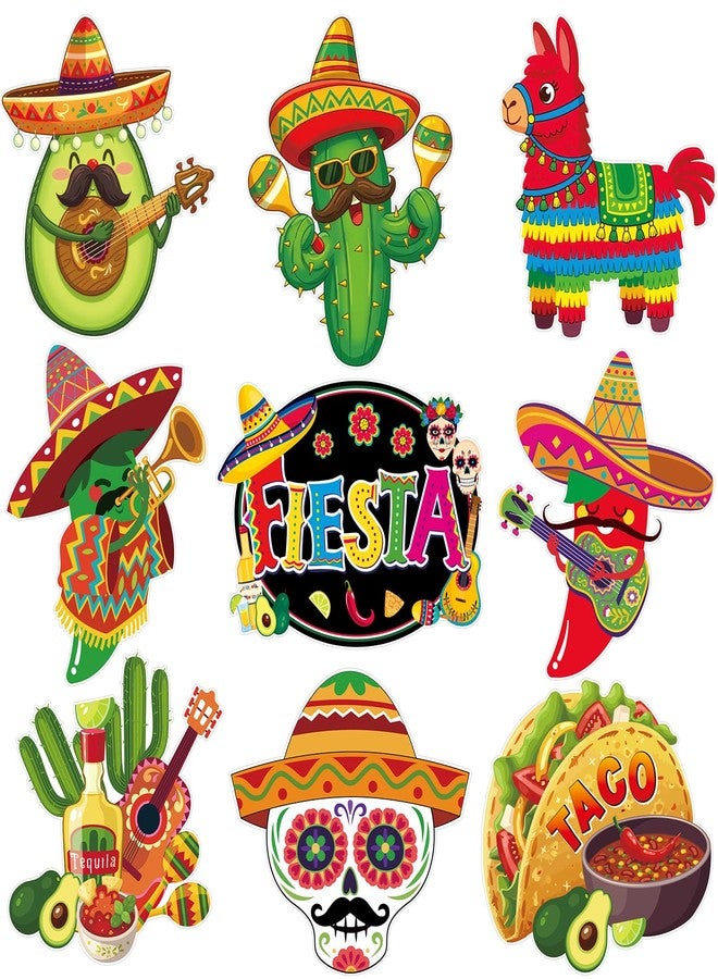 COCHIE Large 11"x14" Cinco de Mayo Decorations Cutouts Set, 9 Sheets Mexican Fiesta Paper Cardboard Cutout Party Decor, Day of the Dead Cactus Pepper Cut Outs Wall Door Windows Decoration (Bright) - Image 1