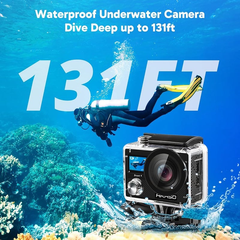 أكاسو كاميرا AKASO Brave 4 بدقة 4K30fps ومساحة تخزين 20MP، مزودة بتقنية EIS ومقاومة للماء حتى عمق 131 قدم، مع وحدة تحكم عن بعد وزوم 5X، ومجموعة إكسسوارات - Image 4