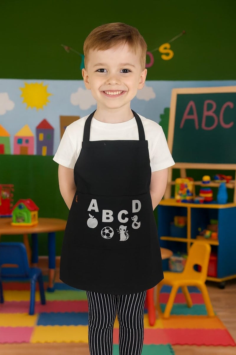 Tolexo® Waterproof Kids Apron with ABCD Text Print | Multipurpose for Baking, Cooking, Painting, Art & Birthday Theme Parties | Large Pocket | for Boys & Girls Age 3–6 Years - Image 1
