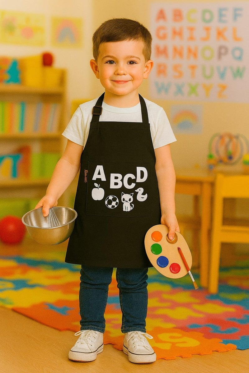 Tolexo® Waterproof Kids Apron with ABCD Text Print | Multipurpose for Baking, Cooking, Painting, Art & Birthday Theme Parties | Large Pocket | for Boys & Girls Age 3–6 Years - Image 4