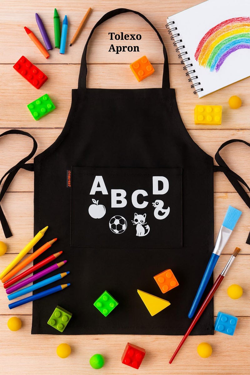 Tolexo® Waterproof Kids Apron with ABCD Text Print | Multipurpose for Baking, Cooking, Painting, Art & Birthday Theme Parties | Large Pocket | for Boys & Girls Age 3–6 Years - Image 5