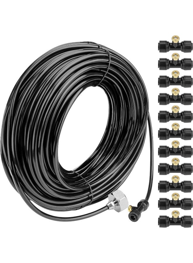 Awpeye Misting Cooling System 98.4Ft (30M) Misting Line + 50 Brass Mist Nozzles + 45 T-Connectors + 1 Faucet Adapters (3/4") Outdoor Mister For Patio Garden Greenhouse Trampoline For Waterpark  - Image 1