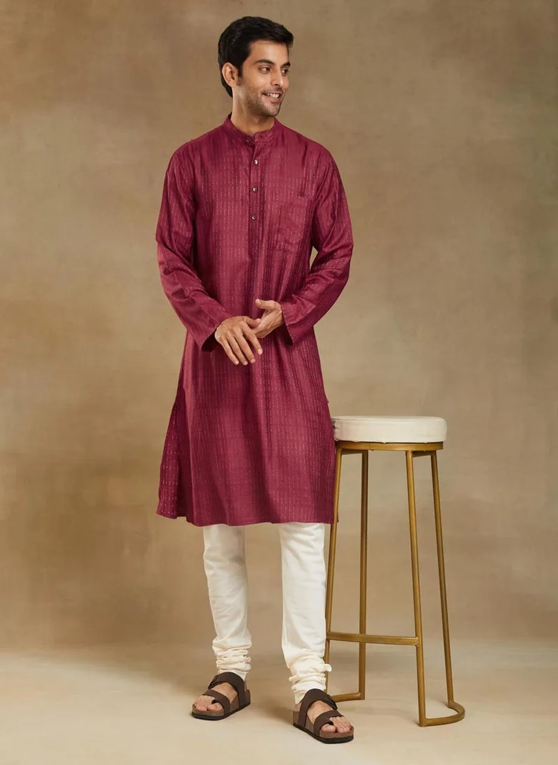 فاب انديا Maroon Viscose Blend Dobby Long Kurta