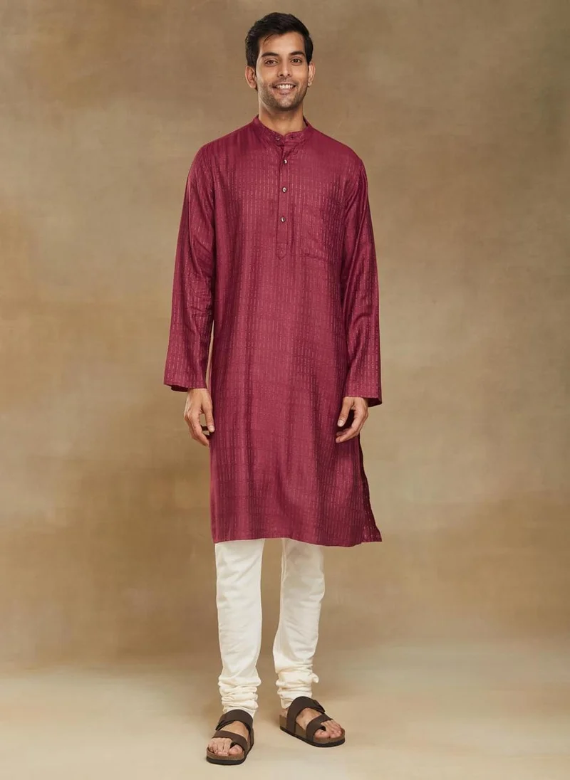 فاب انديا Maroon Viscose Blend Dobby Long Kurta