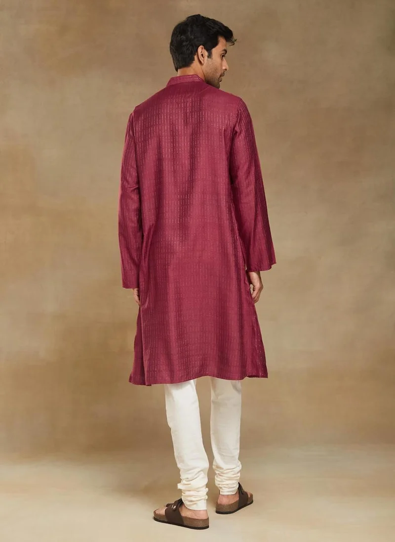 فاب انديا Maroon Viscose Blend Dobby Long Kurta