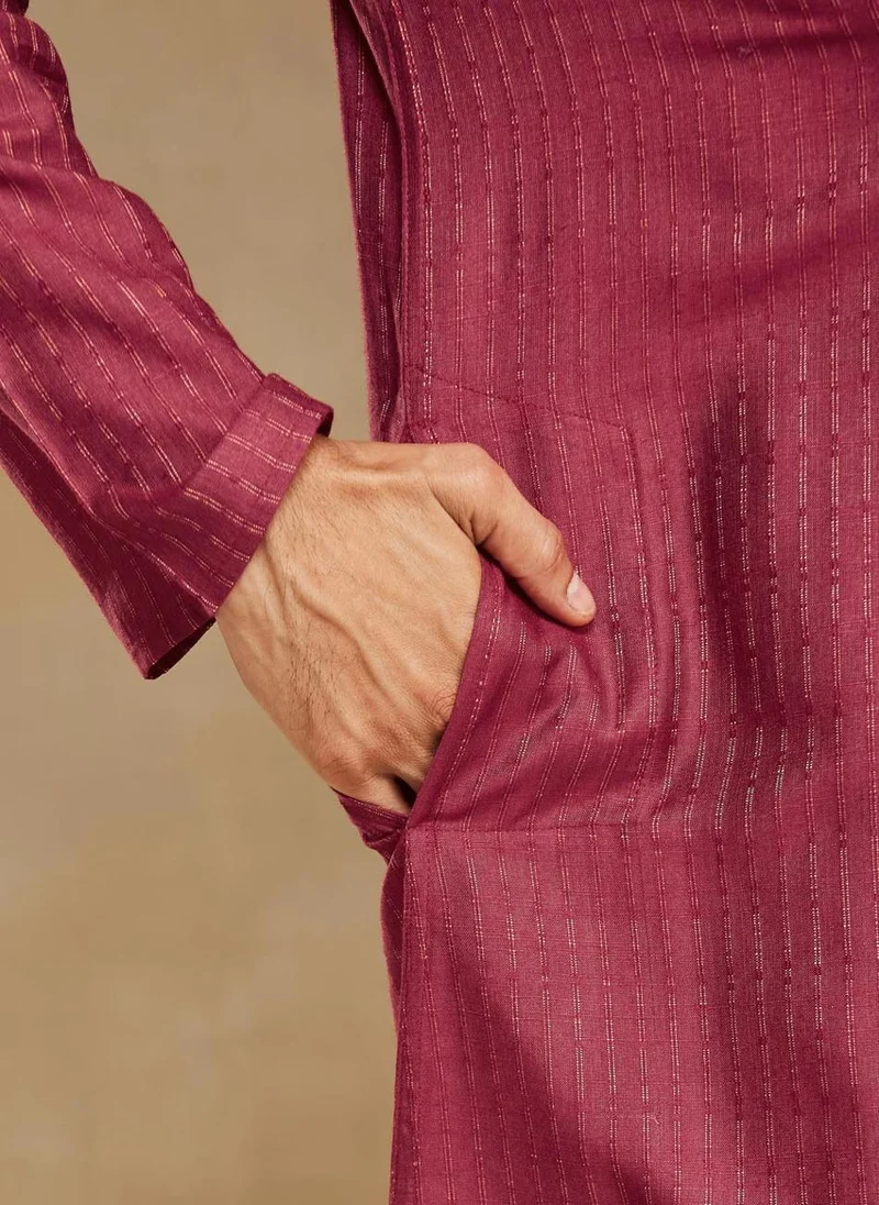 فاب انديا Maroon Viscose Blend Dobby Long Kurta