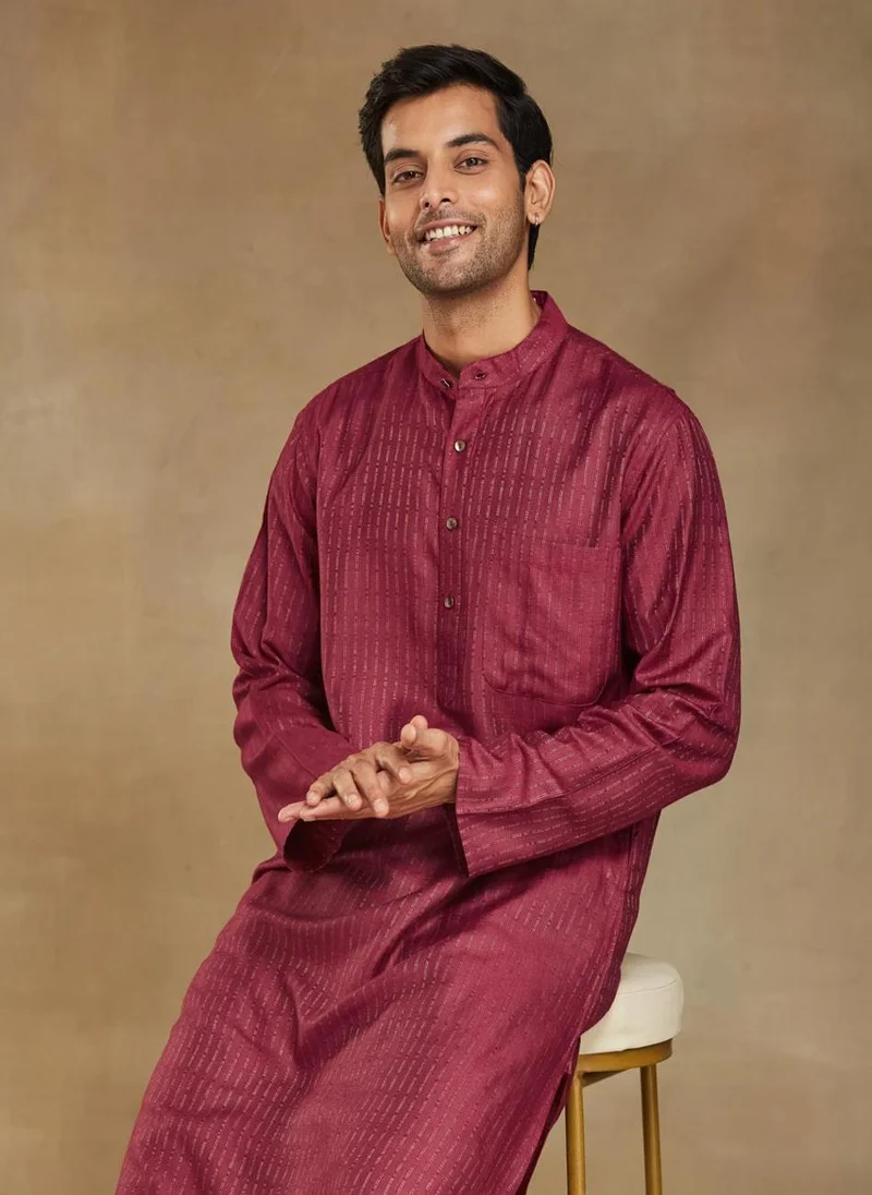 فاب انديا Maroon Viscose Blend Dobby Long Kurta