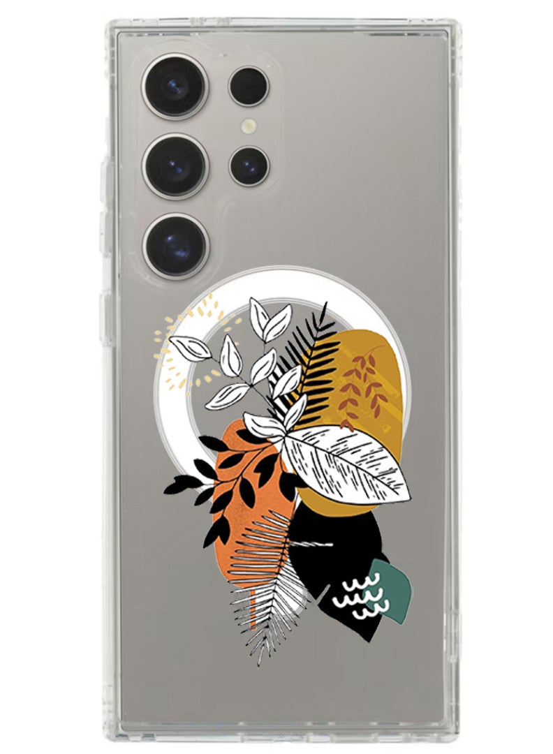 Theodor Magnetic Case for Samsung Galaxy S24 Ultra 6.8-inch Compatible with MagSafe Wireless Charging, Shockproof Phone Bumper Cover leaves - Image 1