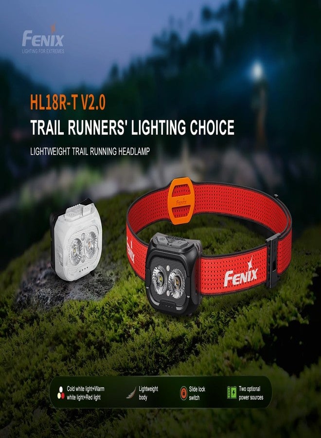 فينيكس مصباح رأس للجري على الطرق الوعرة Fenix HL18R-T V2.0 بقوة 800 لومن، قابل لإعادة الشحن عبر منفذ USB-C، مزود بإضاءة بيضاء وبيضاء دافئة وحمراء، متوافق مع 3 بطاريات AAA، (أسود) - Image 2