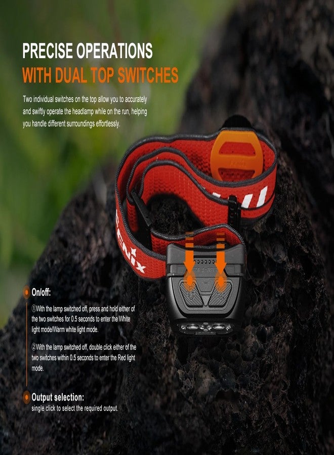 فينيكس مصباح رأس للجري على الطرق الوعرة Fenix HL18R-T V2.0 بقوة 800 لومن، قابل لإعادة الشحن عبر منفذ USB-C، مزود بإضاءة بيضاء وبيضاء دافئة وحمراء، متوافق مع 3 بطاريات AAA، (أسود) - Image 4