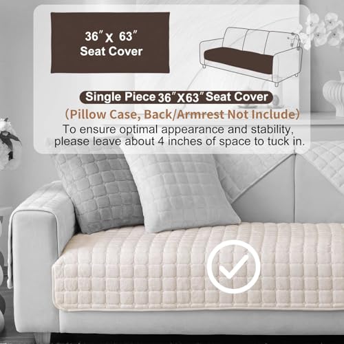 Aucrovee Velvet Washable Couch Cover for Pets Dogs, Non Slip Sectional Sofa Covers for 3 Cushion Couch Sofa L Sharped Sofa Slipcovers, Furniture Protector (1 PCS 36"x63", White) - Image 2