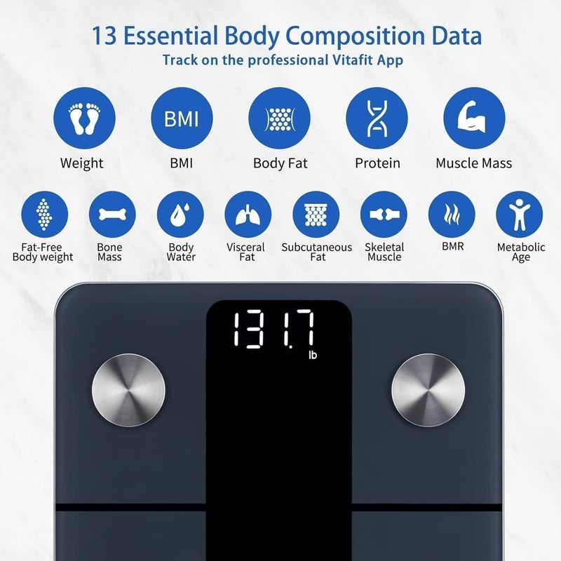 Smart Body Scale with 13 Body Composition Metrics , LED Display , Black - Image 3